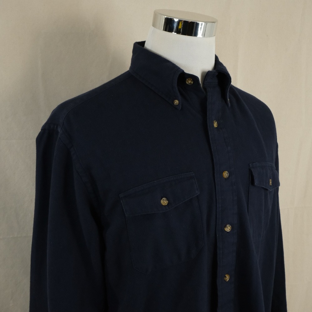 Brooks Brothers Large BrooksFlannel Wool Blend Button Down Shirt Navy Blue Mens